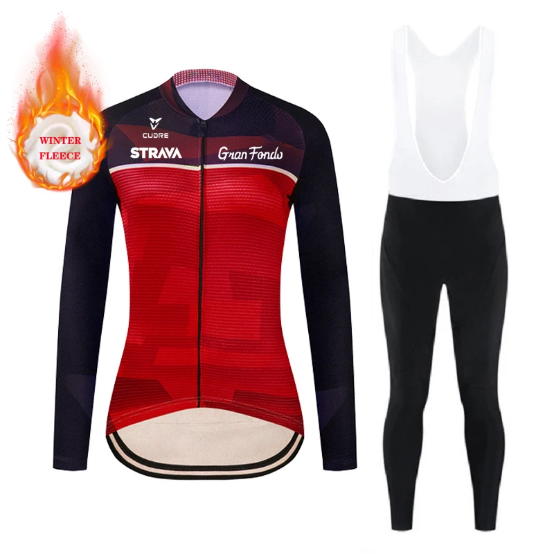 

Зимний комплект из Джерси для велоспорта 2022, женский теплый флисовый костюм для гоночного велосипеда, велосипедная одежда для горного вело...