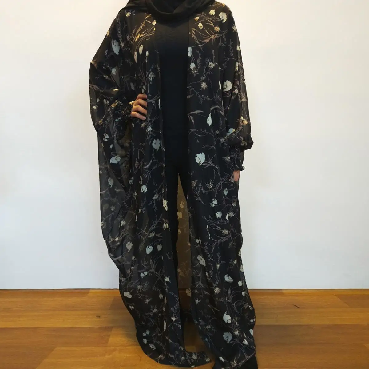 Дубай открытый кардиган абайя jilbaw рукав летучая мышь мусульманское платье