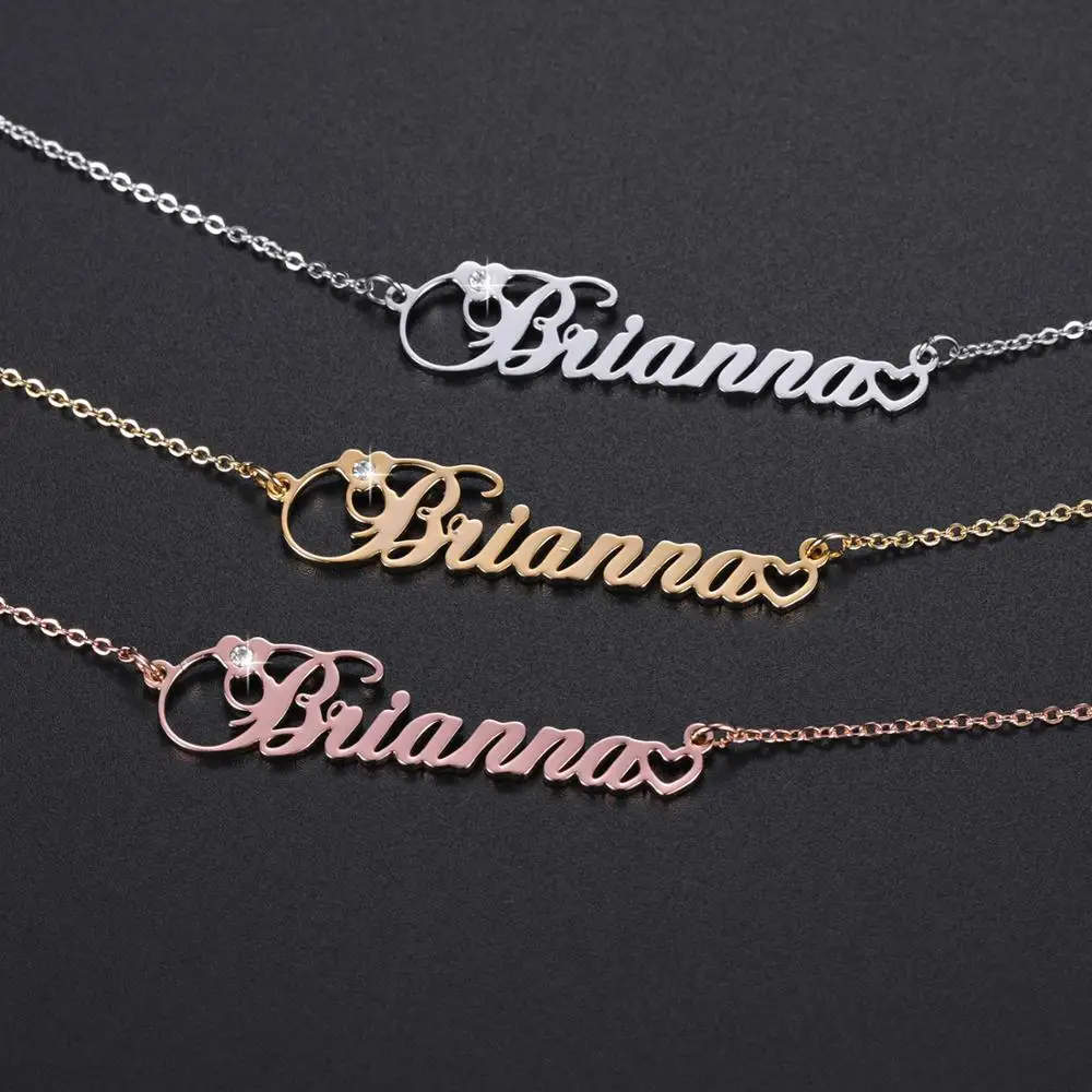 

Personalized Gold Stainless Steel Name Necklace With Iced Out Custom Cursive Font Nameplate Necklace Christmas Gifts For Women