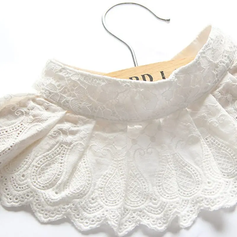

1Pc Women Decorative Embroidery Floral Lace Pleated Spread Blouse Fake False Collar Solid Color Hollow Out Scalloped Trim Chocke