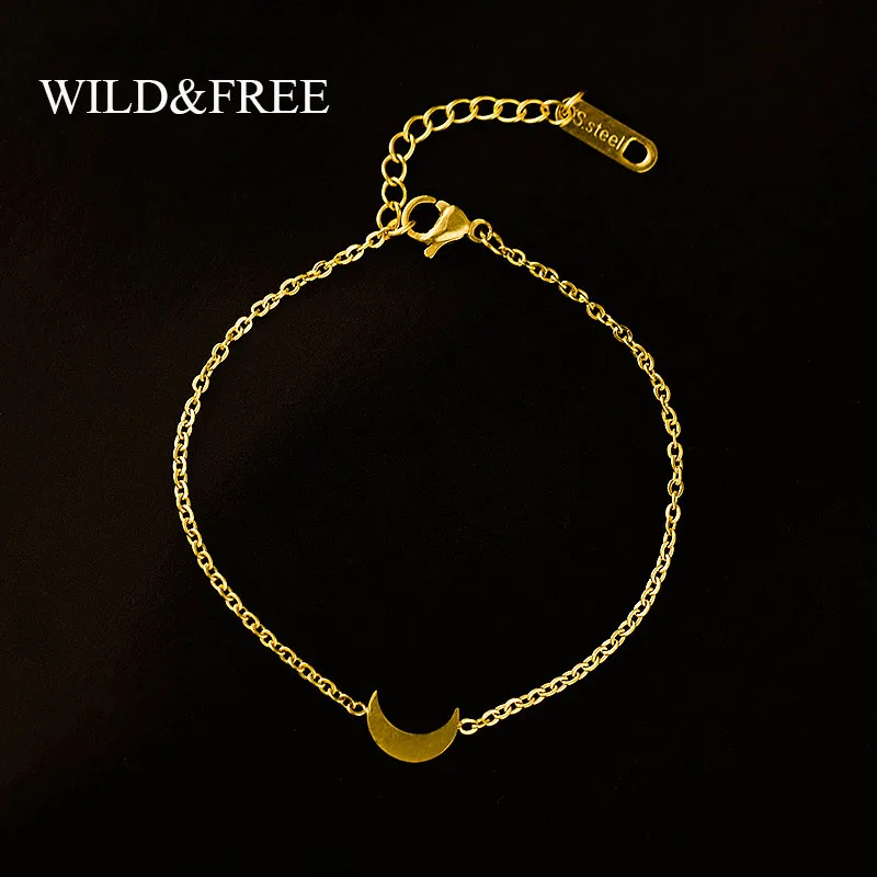 Wild &amp Free Women Simple Gold Moon Bracelets Fashion Jewelry High Quality Chain Bangles Stainless Steel |