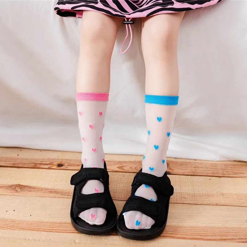 Calcetines finos de verano para ni&ntilde;os, medias de tubo recto sin tac&oacute;n, de seda pura brillante, para padres e hijos-1