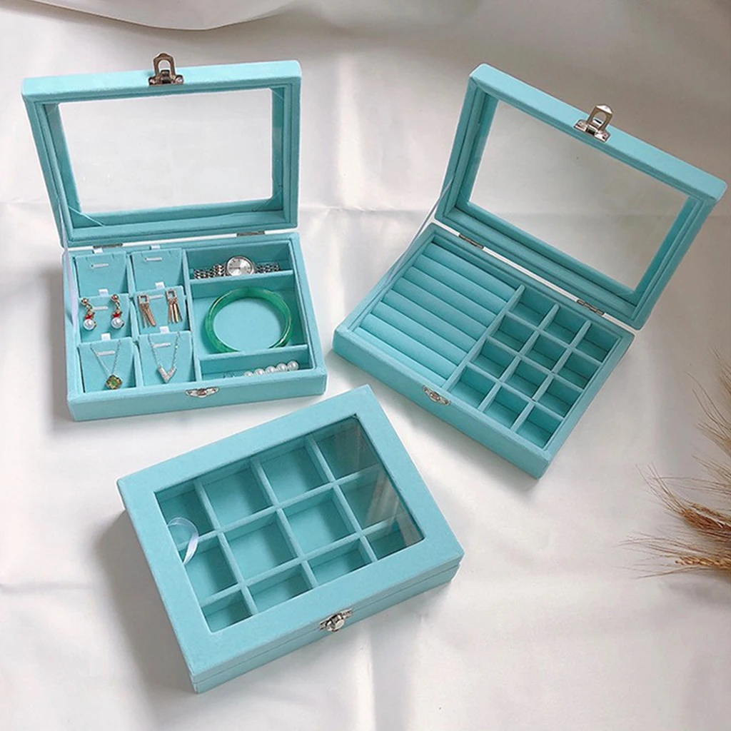 

Wooden Flannel Fuzzy Jewelry Box Display Case Portable Organizer Mini Chest
