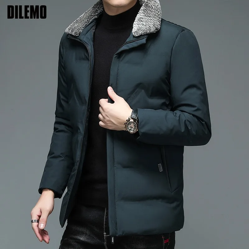 New Brand Casual Fashion Men Padded Fur Collar Parkas Jacket Windbreaker Designer Coats Outerwear Winter Warm Man Clothes