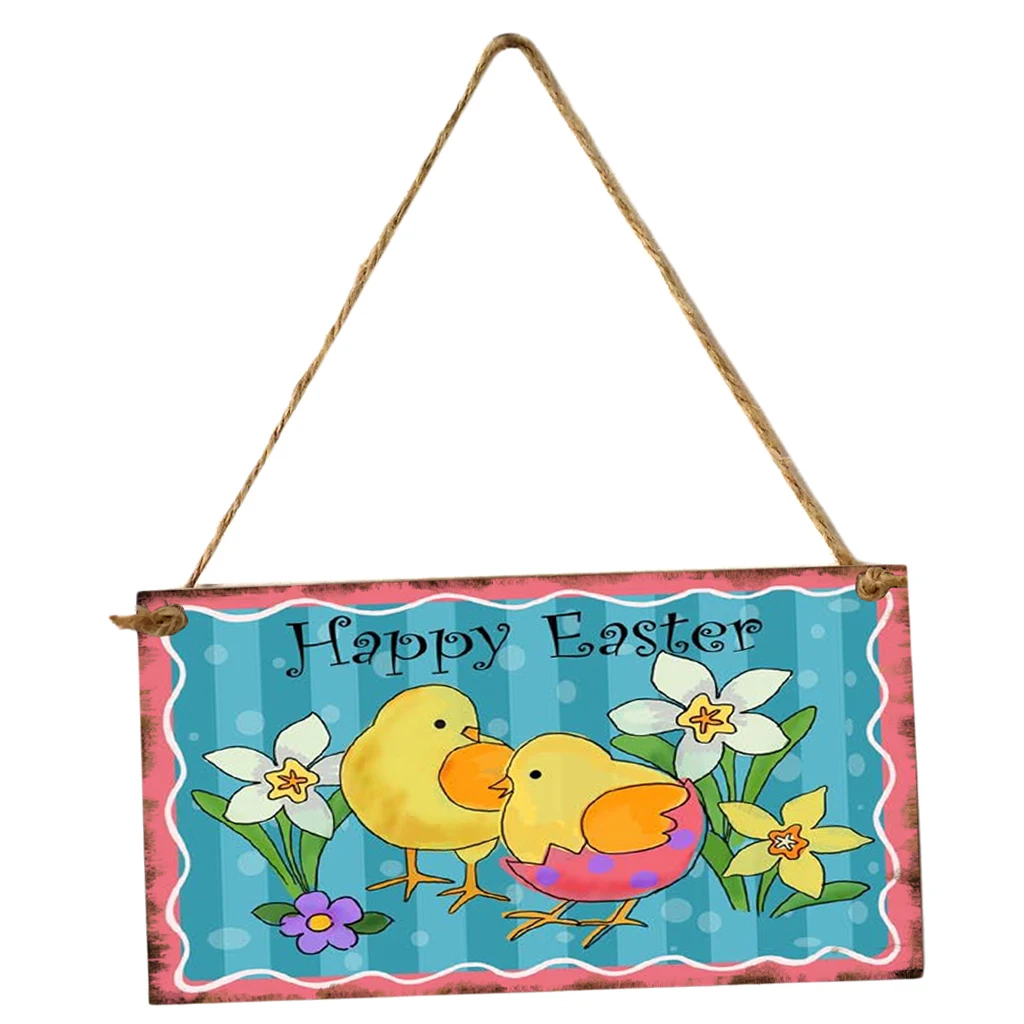 

Easter Hanging Sign Pendant Ornament Bunny Chick Wood Crafts Party Wall Decor