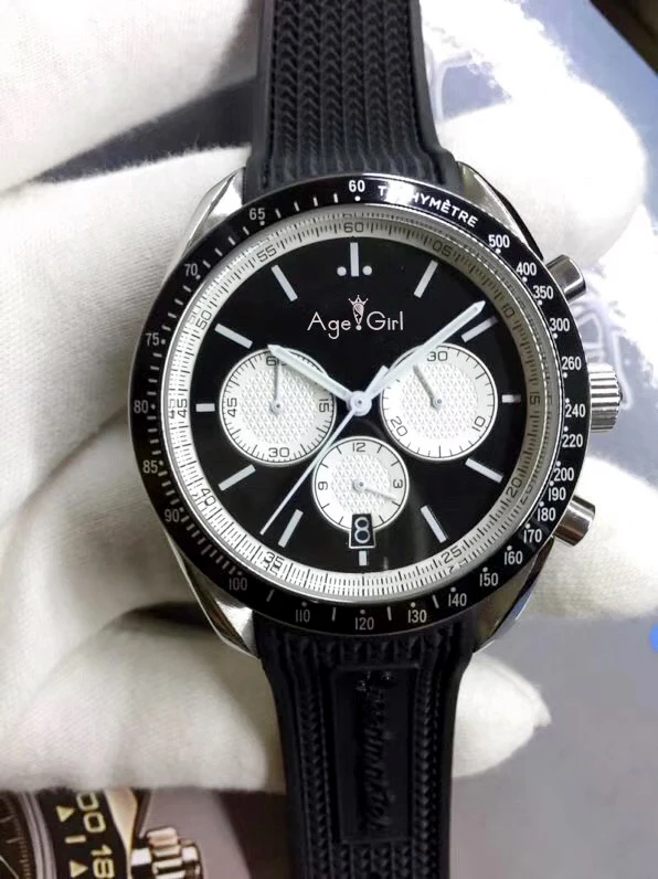 

Classic New Men Stopwatch Ceramic Bezel Stainless Steel Rubber Speed Racing Blue Chronograph Japanese OS Movement Sapphire