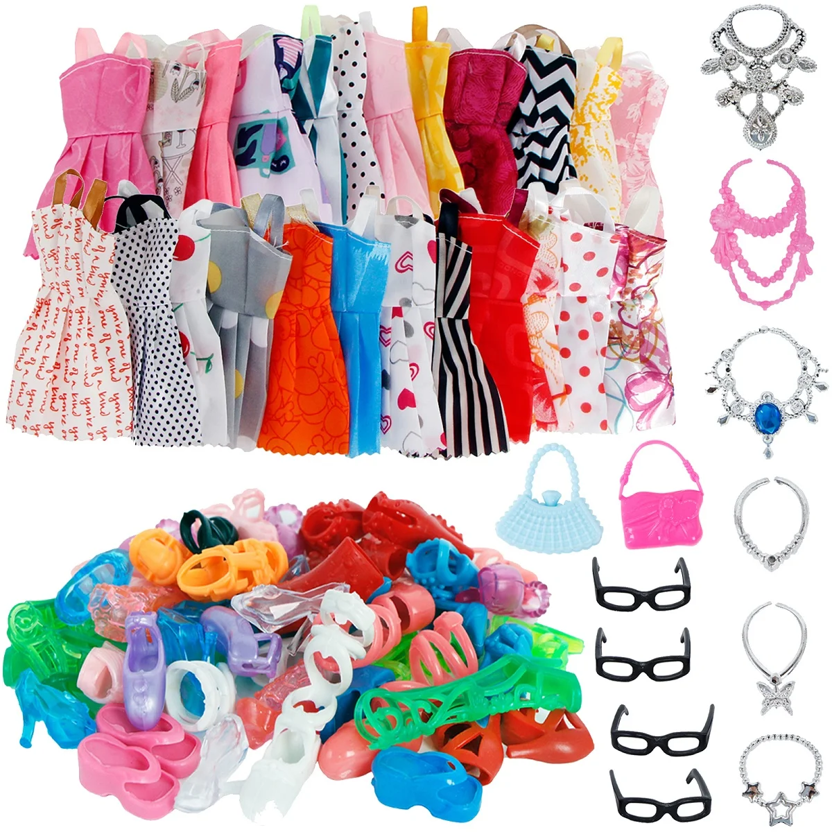 

Random 1 Set Doll Accessories For Barbie Clothes Accessories Shoes Boots Dress Handbags Crown Hangers Glasses Doll Clothes 12''