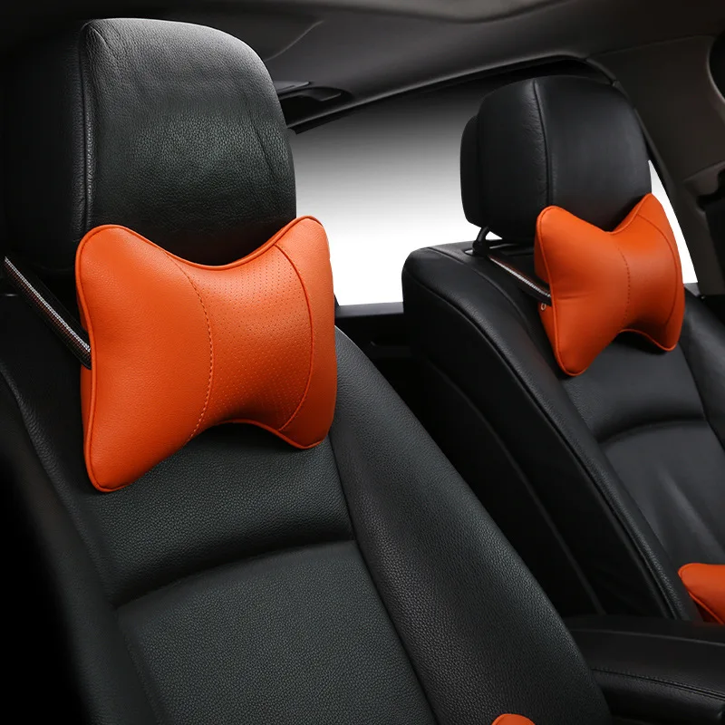 

2021 New arrival car neck pillows both side pu leather single headrest fit for most cars filled fiber universal car pillow 1pair