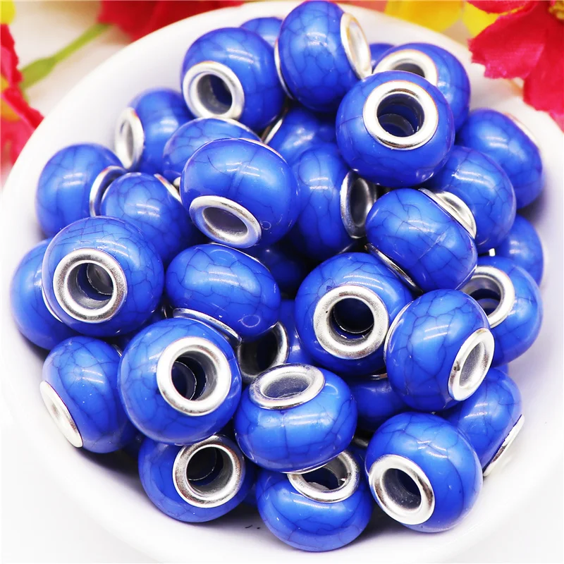 

10Pcs 14x8mm Round 5mm Large Hole Turquoise Loose Rondelle Spacer Beads Fit Original Pandora Bracelet Women Head Beads Jewelry