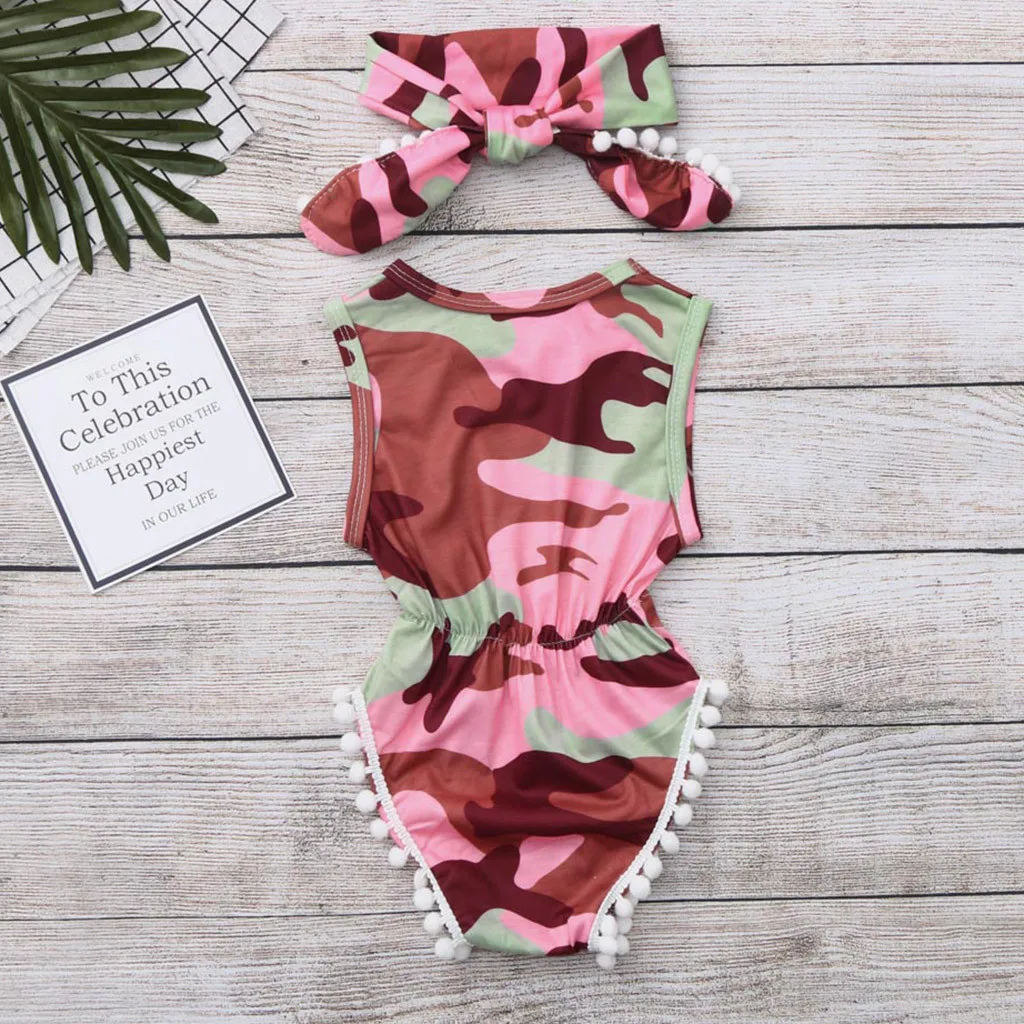 Комплект из 2 предметов боди для маленьких девочек летний камуфляжный комбинезон