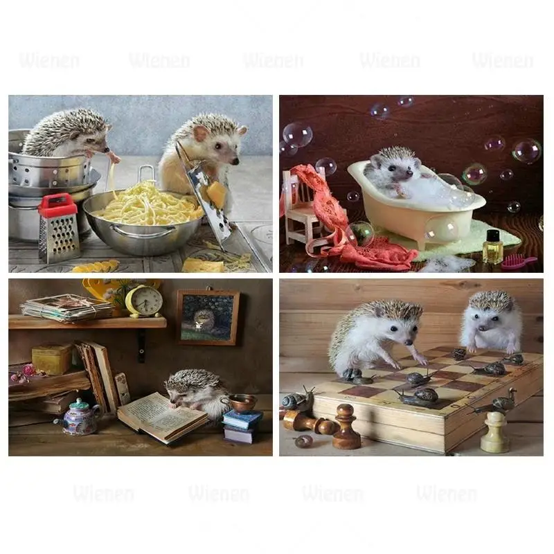 

Алмазная 5D картина «сделай сам» с ежиком, полное квадратное и круглое сверло, 3D вышивка крестиком, животное, домашний декор, подарок для дете...