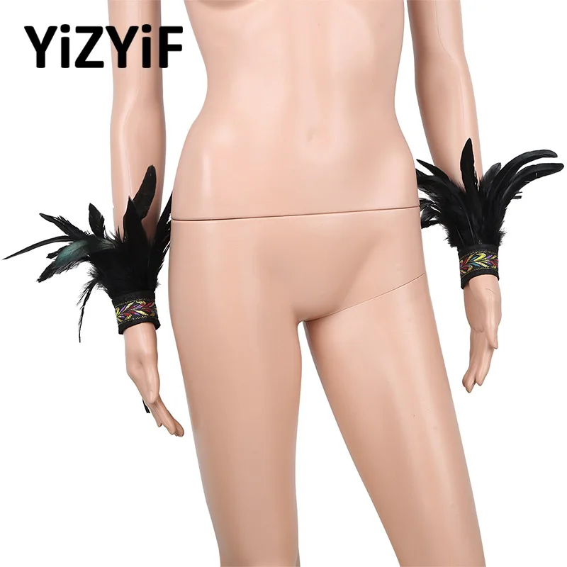Манжеты на запястье с перьями для Хэллоуина черные настоящие натуральные