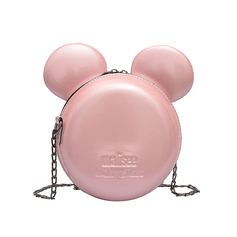 

Disney's new fashion pure color pu Mickey women's shoulder messenger chain bag cute round small bag wild mobile phone storage ba