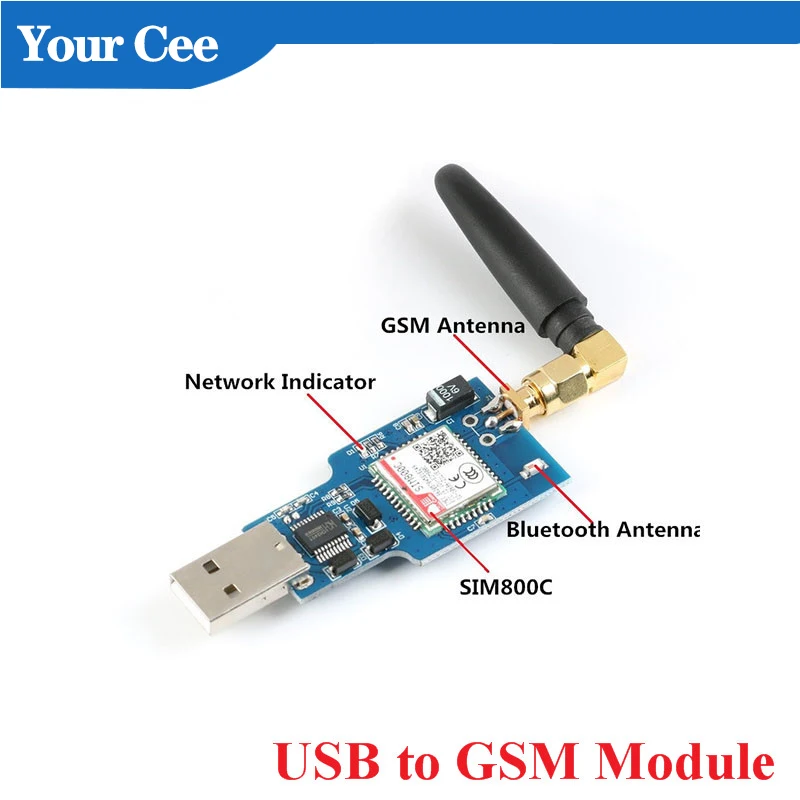 Четырёхдиапазонный модуль GSM GPRS SIM800C SIM800 с USB на SMS-сообщения антенной для