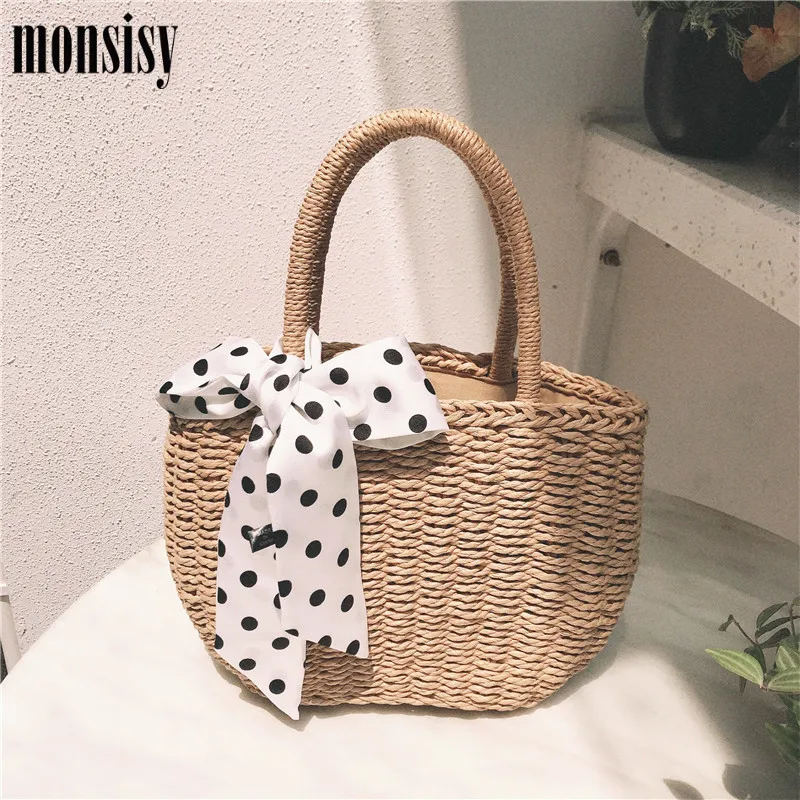 Monsisy New Woven Bag For Women 2020 Straw Girl Basket Tote Summer Holiday Vacation Bohemian Handmade Rattan Beach Bags | Багаж и сумки