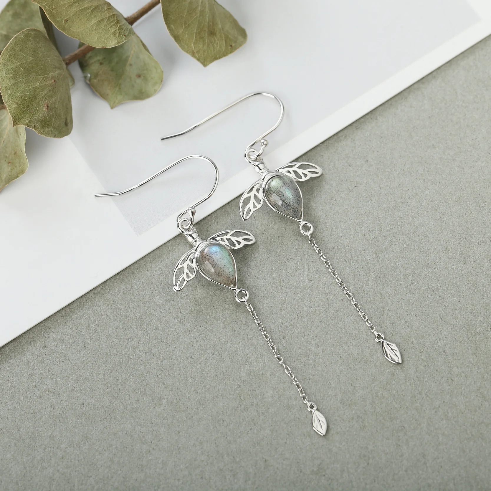 Vinregem Retro 925 Sterling Silver Natural Labradorite Moonstone Gemstone Drop Dangle Earring Wedding Fine Jewelry Shipping | Украшения и