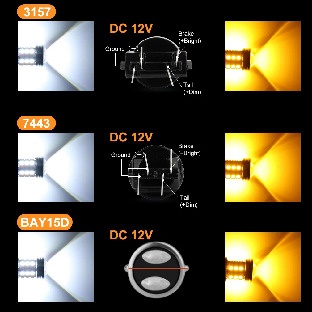 

2pcs 1157 BAY15D P21/5W Led T20 7443 W21/5W T25 3157 P27/7W Led Bulb Dual Color Car Turn Signal Lamp Brake Lamp 45SMD DC 12V