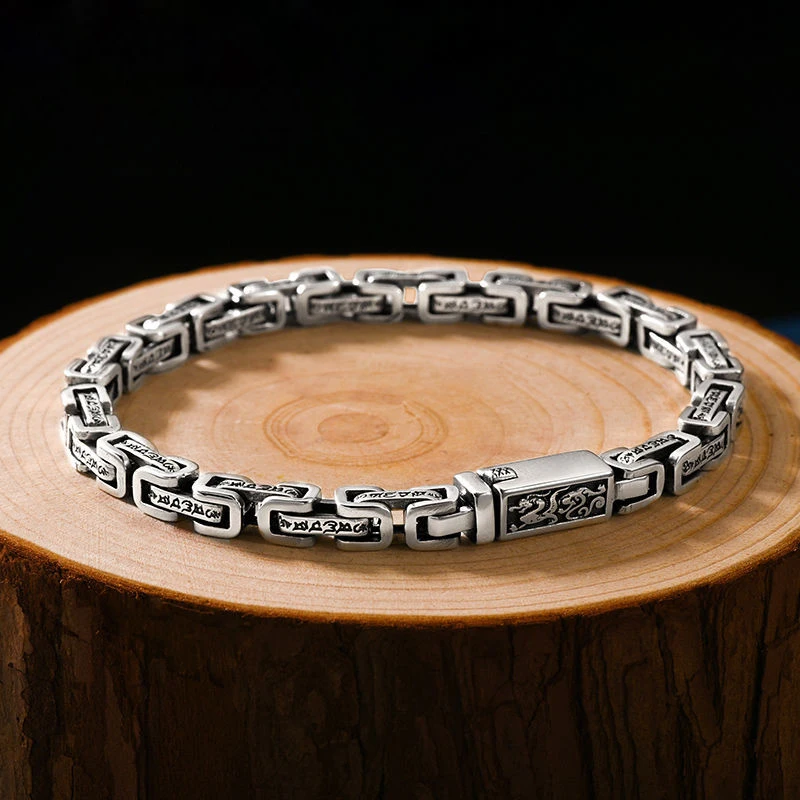 

The New Dragon Pattern Six-character Mantra Silver Bracelets Men Trend Retro Hipster Hip-hop Personality Bracelet Jewelry