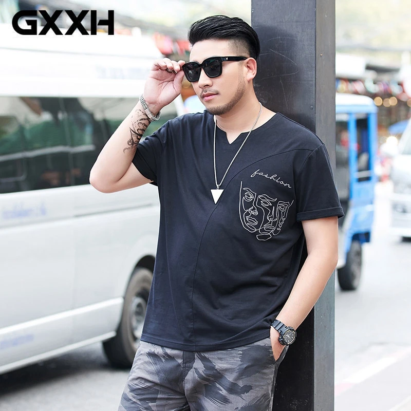 GXXH 2020 Summer new 100% cotton t-shirt men v-neck oversized t shirt fashion tees plus size short sleeve tops xxl-6xl 7xl | Мужская