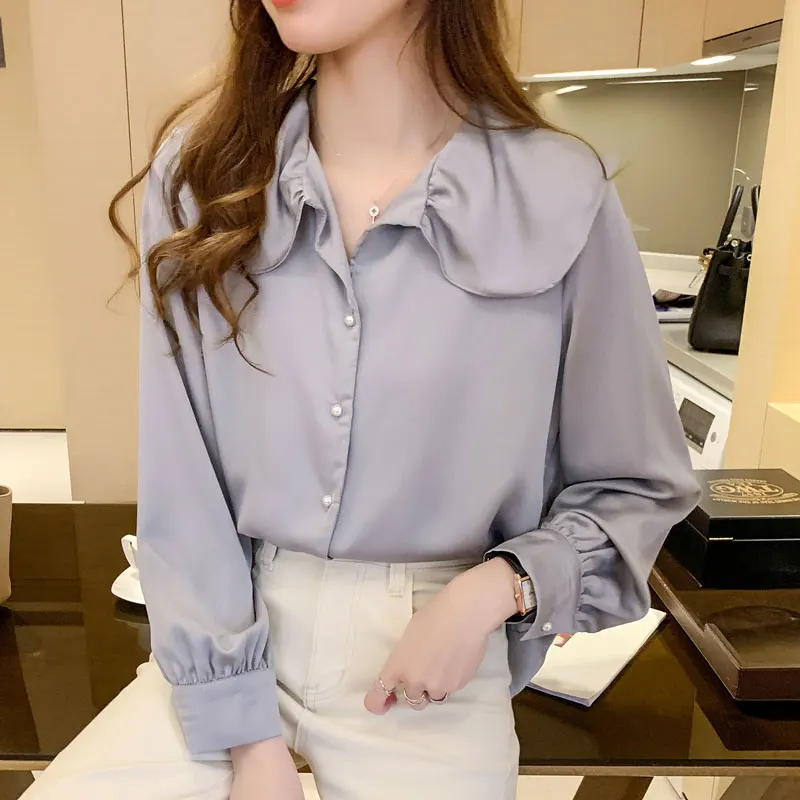 Блузка женская модная рубашка 2020 одежда корейский стиль воротник с листьями
