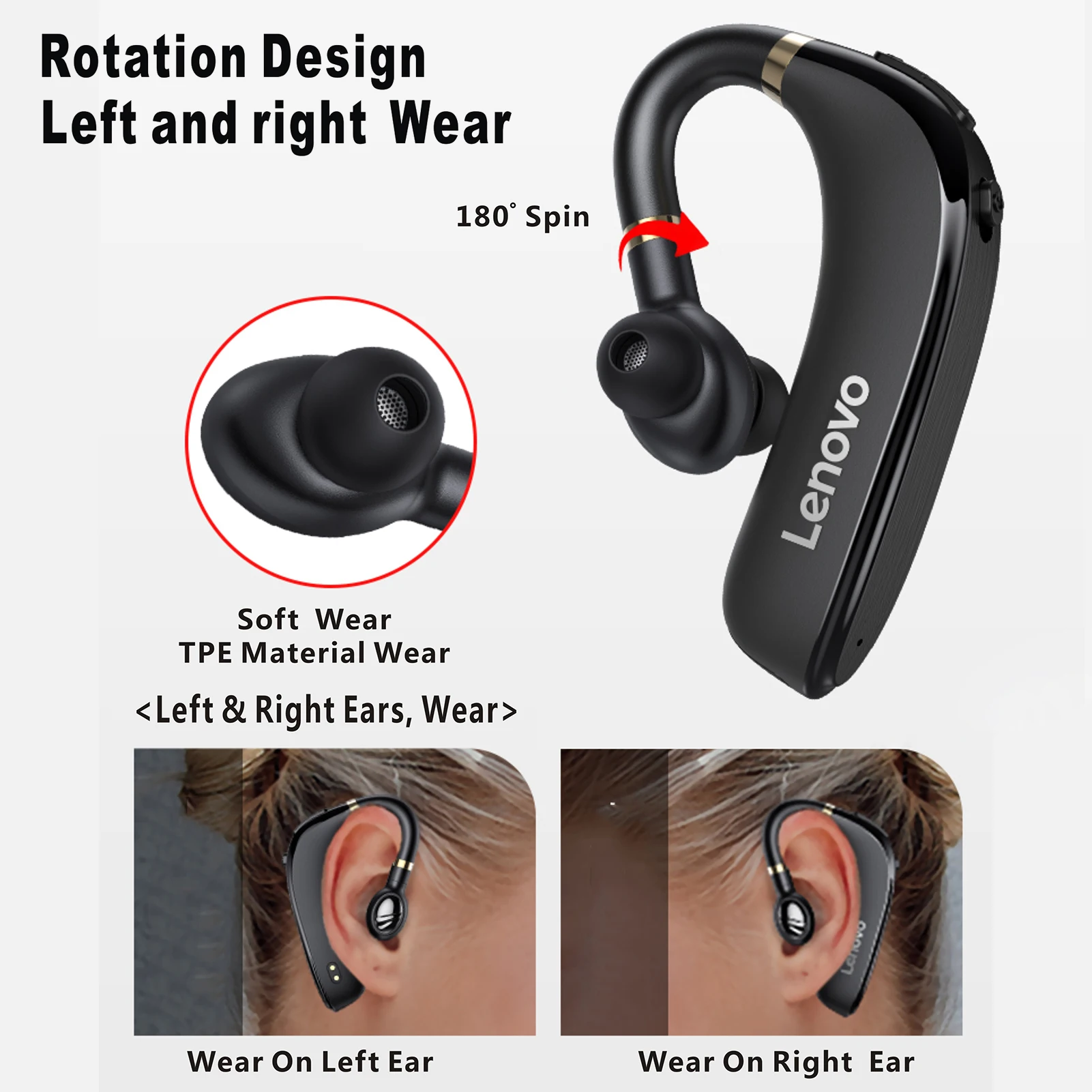 Беспроводные Bluetooth наушники с ушным крючком 5 0 микрофоном для Lenovo HX106 вкладыши