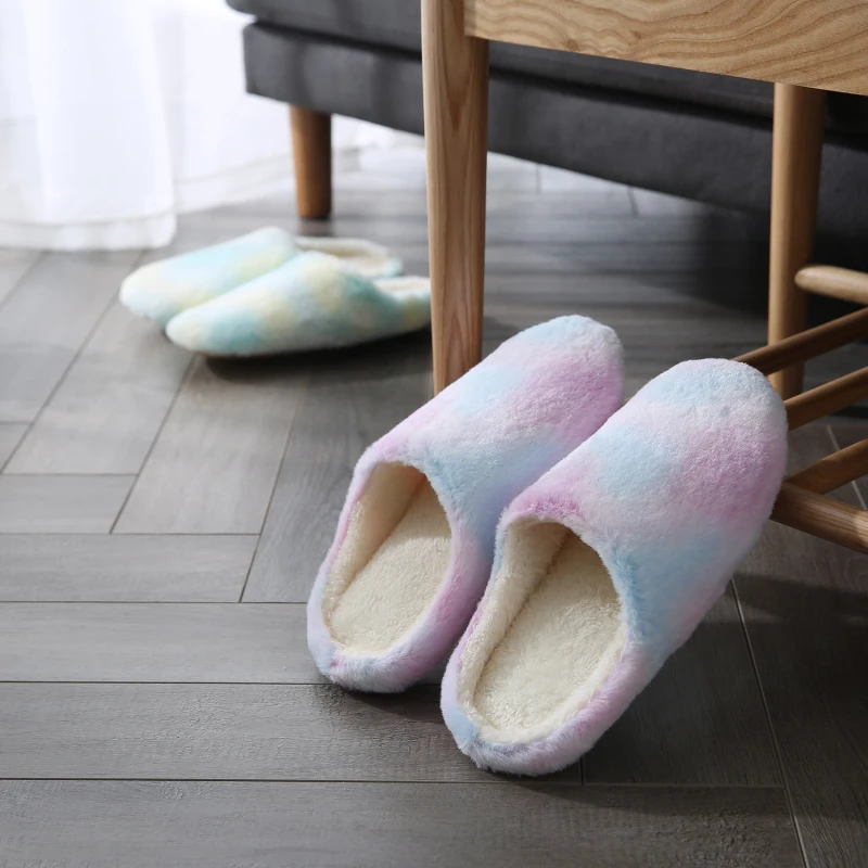 

New Autumn Winter Women Men Tie Dye Slippers Bottom Soft Home Shoe Cotton Thick Slippers Indoor Slip-On Slides Shoe Slippers