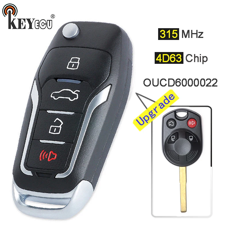 KEYECU 315 МГц 4D63 чип OUCD600002 Модернизированный флип пульт дистанционного ключа Fob 3 + 1 4