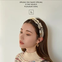 fleece camellia vintage flower pearl 5 tassel hair scarf band hairband for women girl korea headbands fashion accessorie