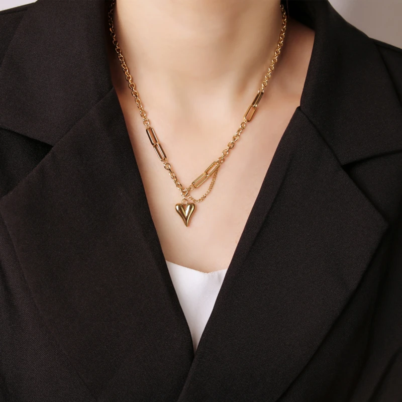 Ожерелье женское из титановой стали Массивное колье золотого цвета с любовным