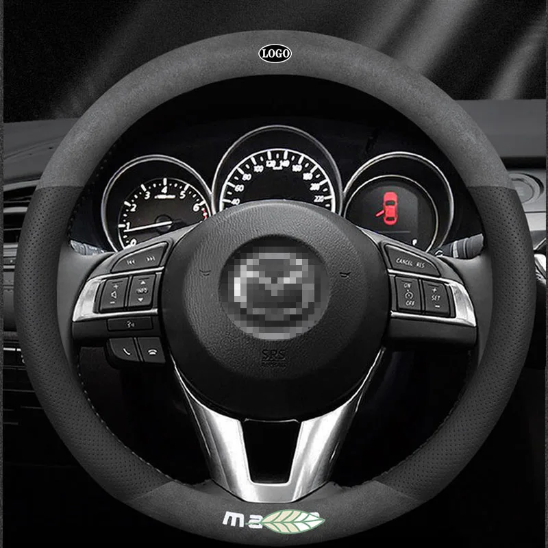 

For Mazda 3D Laser Printing Logo Cow Leather Car Steering Wheel Cover Fit Mazda3 Mazda2 Atenza AXELA CX5 CX7 CX3 CX9 CX30