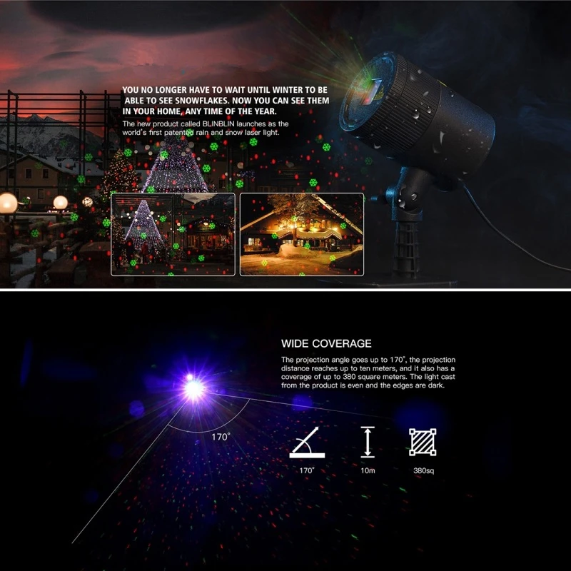 Snowfall Laser Projector Lights Outdoor Red Green Laser Landscape Projection LED Lamp with Moving Animation Decor for Garden