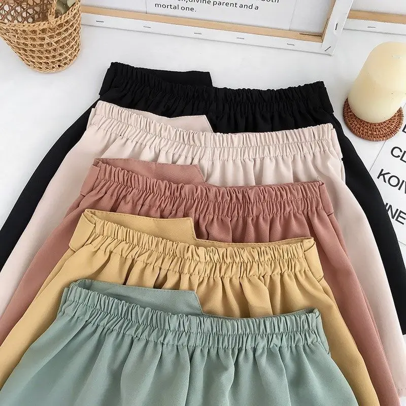 

Elastic Waist Shorts Women Mini High Waist Shorts with Belt Wide Leg Feminino Sexy Office Lady Solid Shorts