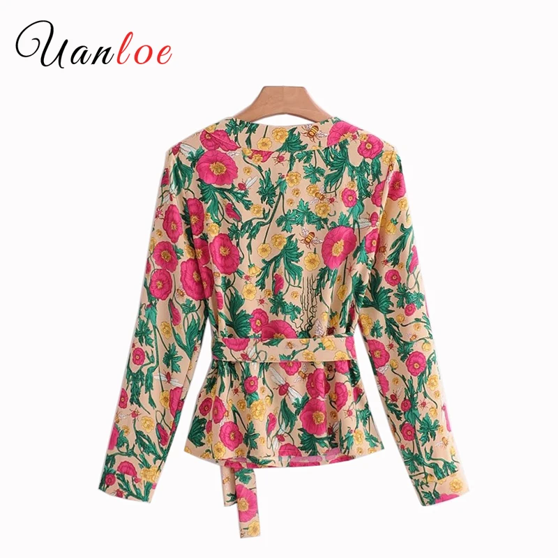 Женская блузка с цветочным принтом Повседневная рубашка длинным рукавом и