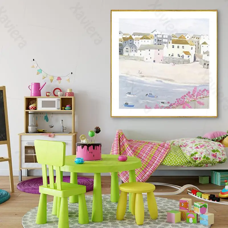 

Suburban Scenery Hand Painting Square HD Painting Cloth Printmaking Poster Wall Art Picture For Living Room Bedroom Dining Wall