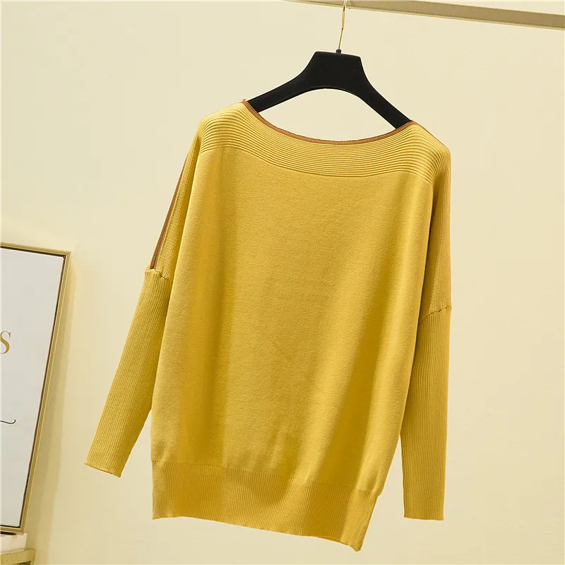 Женская Вязаная футболка с воротником-лодочкой и рукавом летучая мышь |