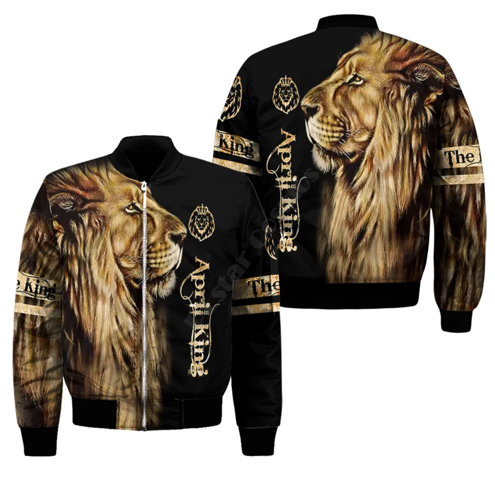 Custom name King Lion Bomber Jackets 3D Printed Jacket Women For Men winter autumn warm zipper coat Choose your month 02