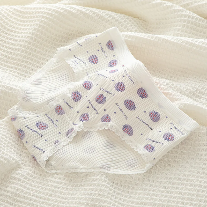 

Sweet and Cute Style Purple Girl Cartoon Rabbit Strawberry Pure Cotton Girl Mid-waist Breathable Comfortable Panties Panties