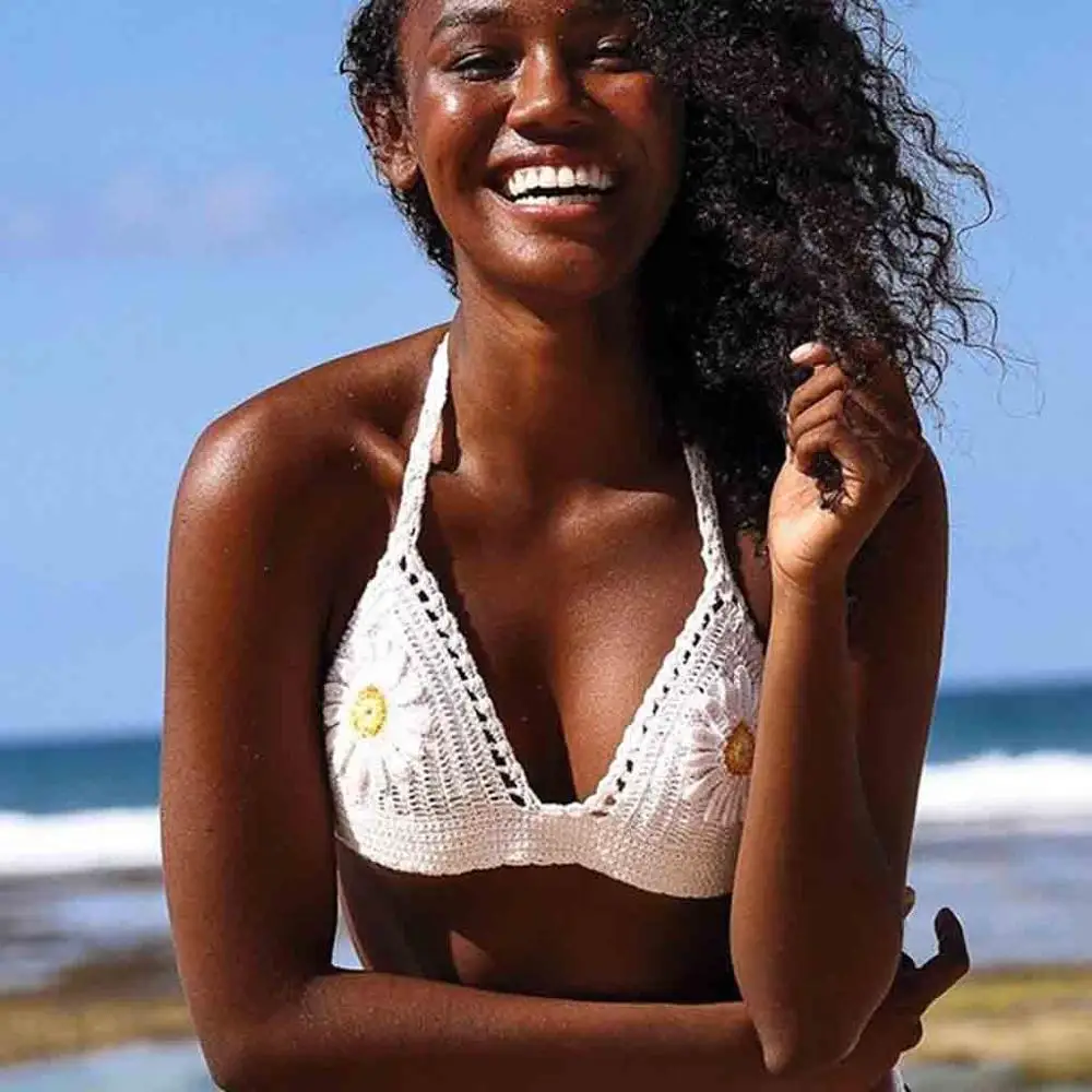 Бикини с маргаритками бюстгальтер подсолнухами ручной работы женский кружевной