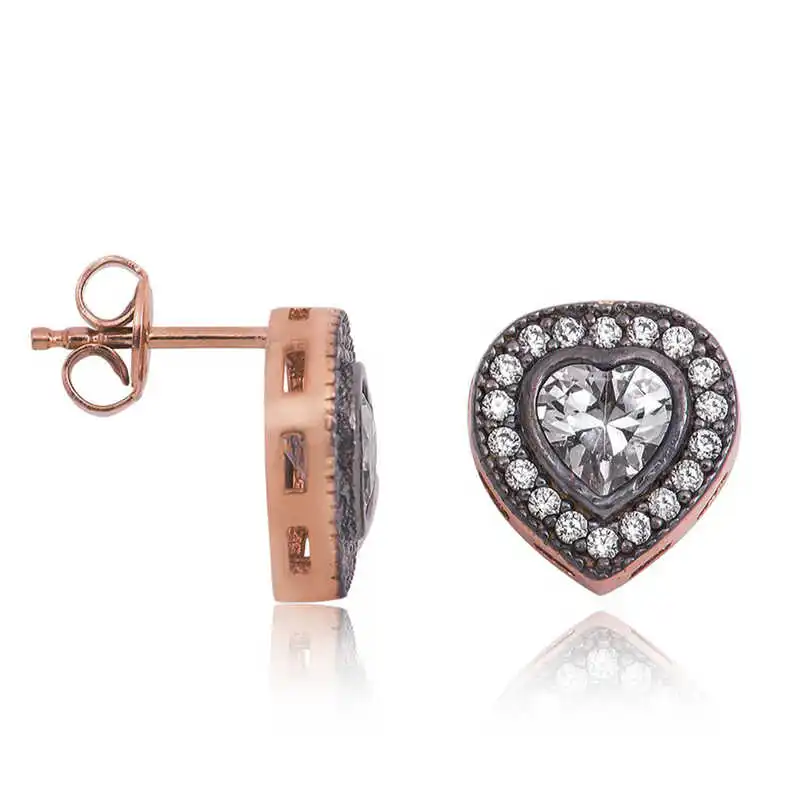 

Серебряные женские серьги Silverlina с бриллиантами в форме сердца