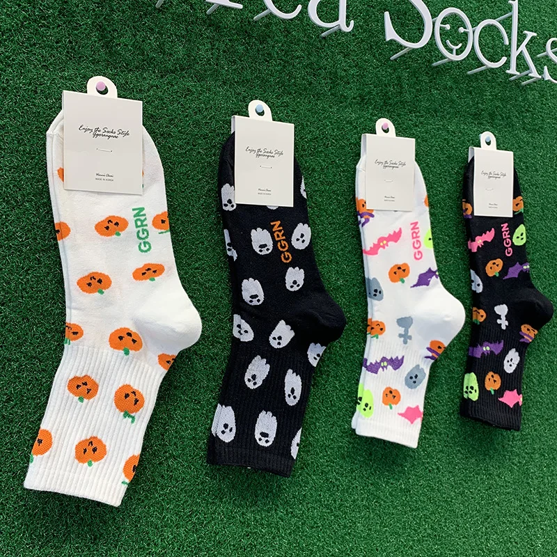 

Новые стильные кавайные женские носки на Хэллоуин в стиле Харадзюку, хлопковые короткие носки со скелетом, инопланетянином, тыквой, монстро...