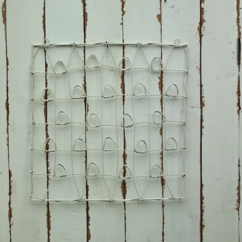 

Vintage White Metal Wire Woven Decorative Wall Shelf for Jewelry or Photo Card Display