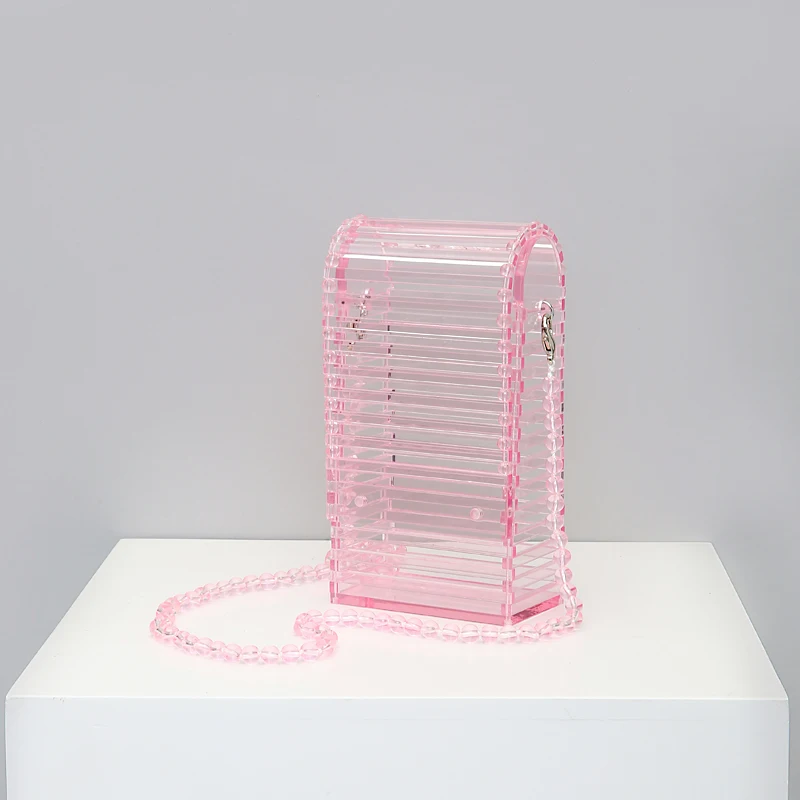 Transparent pink Новое поступление стильная открытая акриловая вечерняя сумка для девушек, повседневный однотонный полосатый клатч, бисерный кошелек, мини-сумка-мессенджер для телефона - Цвет: Transparent pink