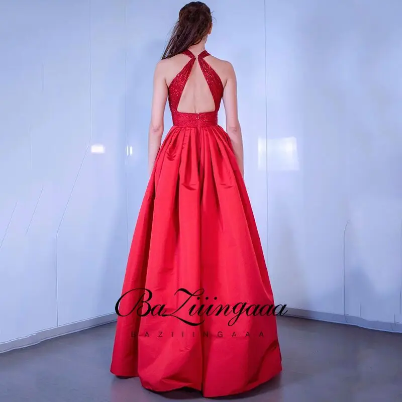 

SALE springtime new style Red sleeveless satin halter Sleeveless backless evening dress detachable skirt pants