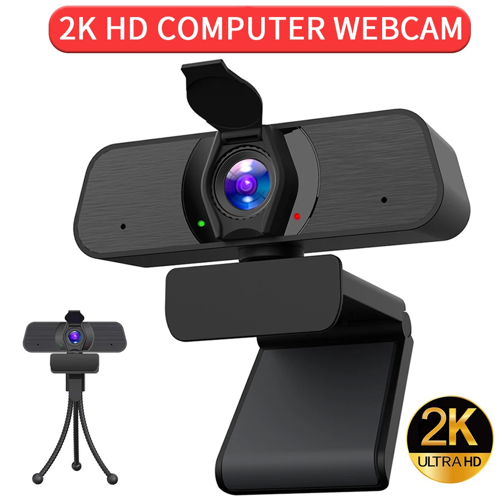

2K HD Studying Built-in Mic USB Noise Reduction Plug And Play Computer Webcam Live Broadcast With Privacy Cover Tripod Game