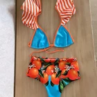 Сексуальные бикини, женский купальник 2022, комплект бикини с высокой талией, купальный костюм с плечами и оборками, пляжная одежда с принтом, купальные костюмы с пуш-ап