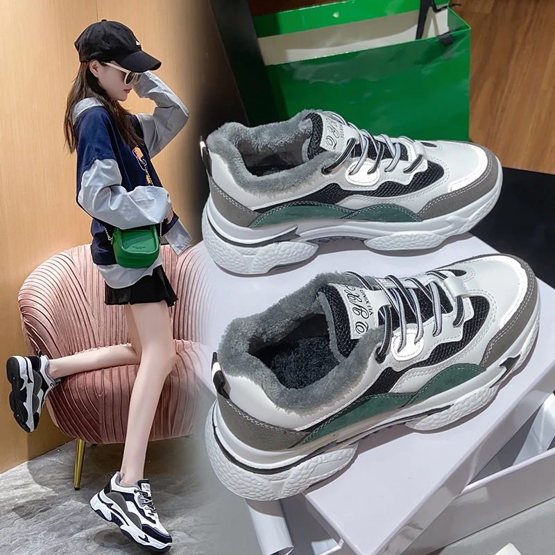 

Winter Women's Sneakers Chunky Vulcanize Shoes Fashion Breathable Casual Winter Shoe for Woman Female 2021