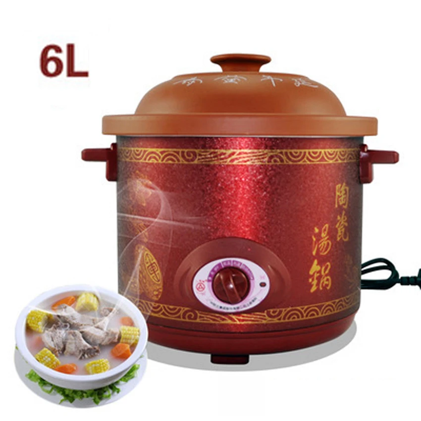 

automatic ceramic electric cooker porridge pot soup pot casserole pot dormitory slow cooker 6L Slow Cookers 280W