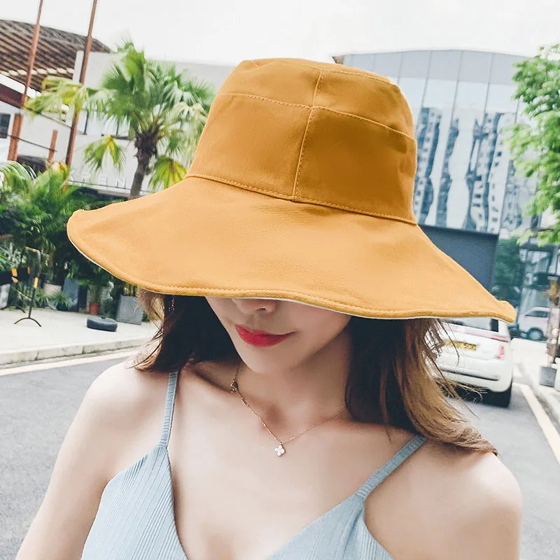 Wide Brim Cotton Bucket Hat Reversible for Women Summer Hiking Anti-sunburn White Fisherman Caps Ladies Fashion Pink Bucket Hat - Цвет: Color 4