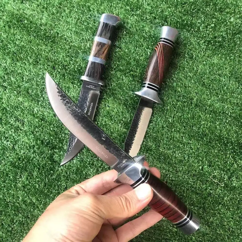 Открытый охотничий нож из высокоуглеродистой стали дамасский узор Прямые ножи