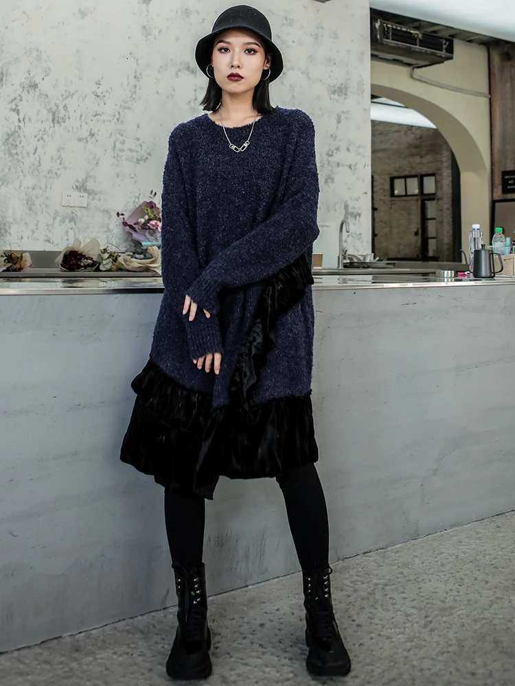 QING MO черное Серое Женское зимнее платье свитер 2019 женское свободное большого